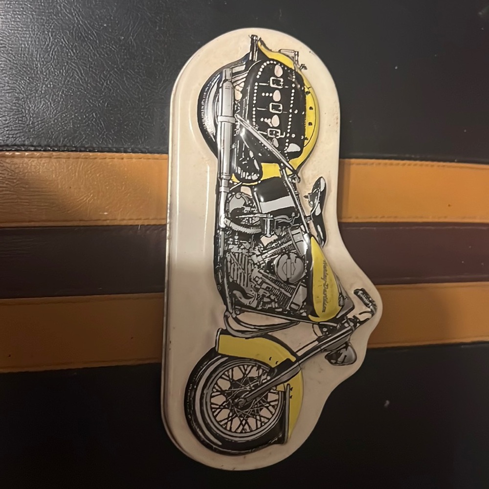 Vintage Harley Davidson tin yellow